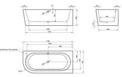 Ottofond Badewanne Modena Corner Schwarz-Weiß links 178 x 78 x 44 cm