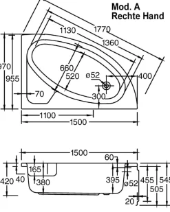 Ottofond Badewanne Salinas 150 x 97 cm, weiß, Modell A