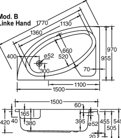 Ottofond Badewanne Salinas 150 x 97 cm, weiß, Modell B