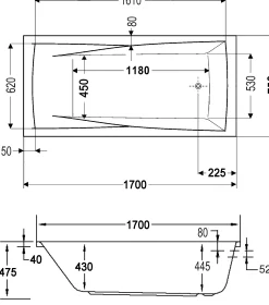 Ottofond Whirlpool-Badewanne Komplettset Atlanta 170 cm