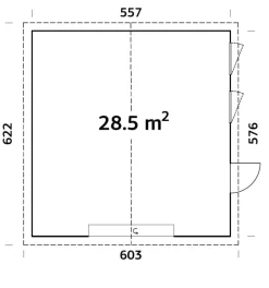 Palmako Fertiggarage Andre 557 x 576 cm mit Sektionaltor naturbelassen