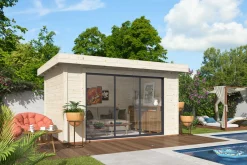 Palmako Gartenhaus Lydia 385 x 291 cm mit Schiebetüren naturbelassen