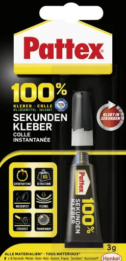 Pattex 100% Sekundenkleber 3 g Tube, transparent