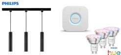 Philips Pendelleuchte 3er Spot Paxie Easy Link + Smart-Home Hue Bridge schwarz 157 cm warmweiß-kaltweiß RGB