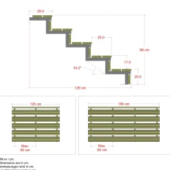 Plus Außentreppe Kiefer/Feuerverzinkt 5 Stufen 180 cm breit