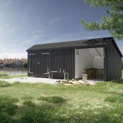 Plus Gartenhaus Multi 3 Module 619 x 238 cm natur mit Doppeltür, offen