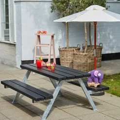 Plus Picknicktisch Kinder Alpha Stahl-Holz 118 x 118 x 57 cm schwarz