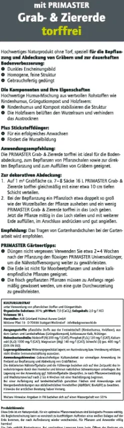 Primaster Zier- & Graberde torffrei 16 L