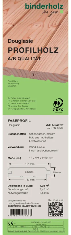 Profilholz Douglasie A B-Sortierung Faseprofil 200 x 12,1 cm 19 mm