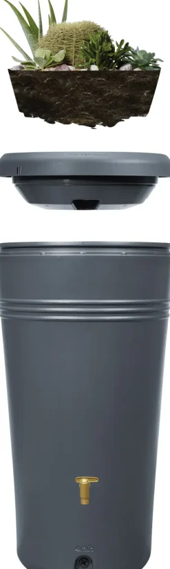 4rain Regenspeicher Azura 2in1 230 L grau mit Pflanzschale