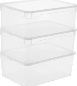 Rotho Aufbewahrungsbox CLEAR mit Deckel 10 L transparent 3er-Set