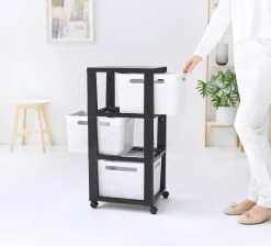 Rotho Schubladenbox Tower 3 x 16 L Brisen mit Rollen weiß