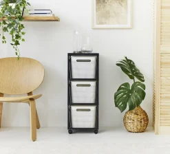 Rotho Schubladenbox Tower 3 x 16 L Brisen mit Rollen weiß