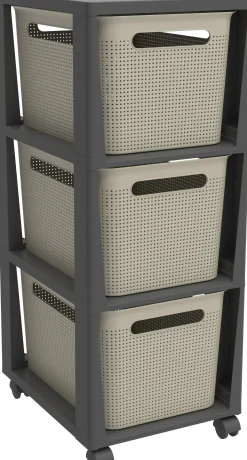 Rotho Schubladenbox Tower 3 x 16 L Brisen mit Rollen cappucchino