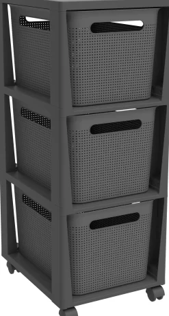 Rotho Schubladenbox Tower 3 x 16 L Brisen mit Rollen anthrazit
