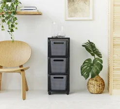 Rotho Schubladenbox Tower 3 x 16 L Brisen mit Rollen anthrazit