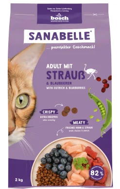 Sanabelle Katzentrockenfutter Adult mit Strauß & Blaubeeren für ausgewachsene Katzen 2 kg