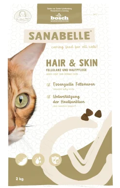 Sanabelle Katzentrockenfutter Adult Hair & Skin mit Geflügel & Lachsöl für Katzen mit empfindlicher Haut 2 kg