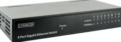 Schwaiger 8-Port Netzwerkswitch NWSW8 011 schwarz, Metallgehäuse, bis zu 1000 Mbit/s