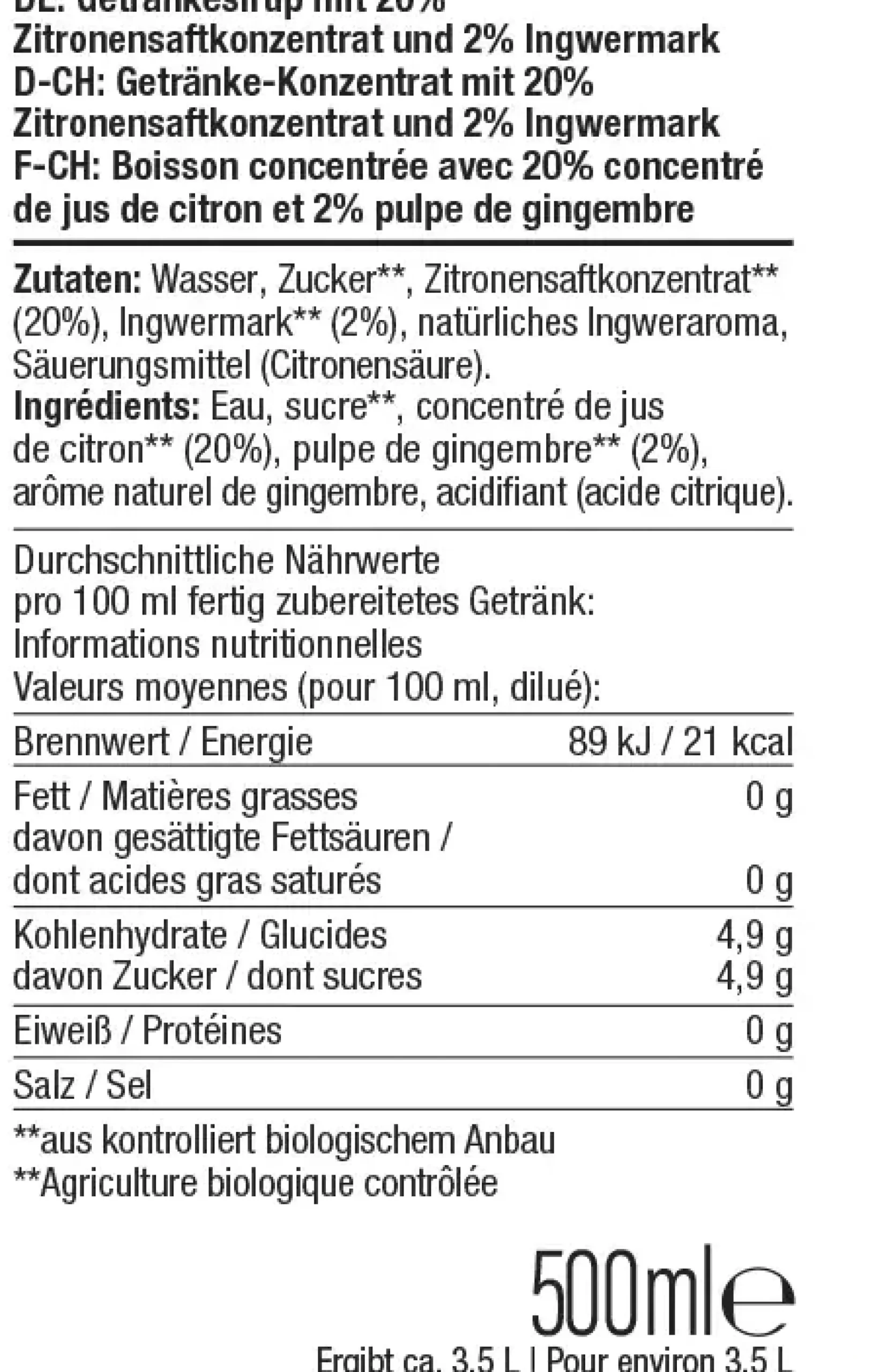 Sodastream Bio Sirup Ginger Ale 500 ml