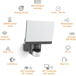 Steinel Strahler XLED Home 2 XL S Graphit mit Bewegungsmelder, Sensor