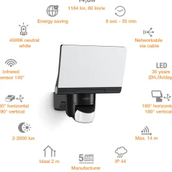 Steinel Strahler XLED Home 2 S Schwarz mit Bewegungsmelder, Sensor
