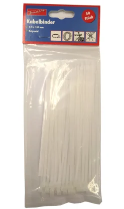 TrendLine Kabelbinder weiß 2,5 x 150 mm, 50 Stück