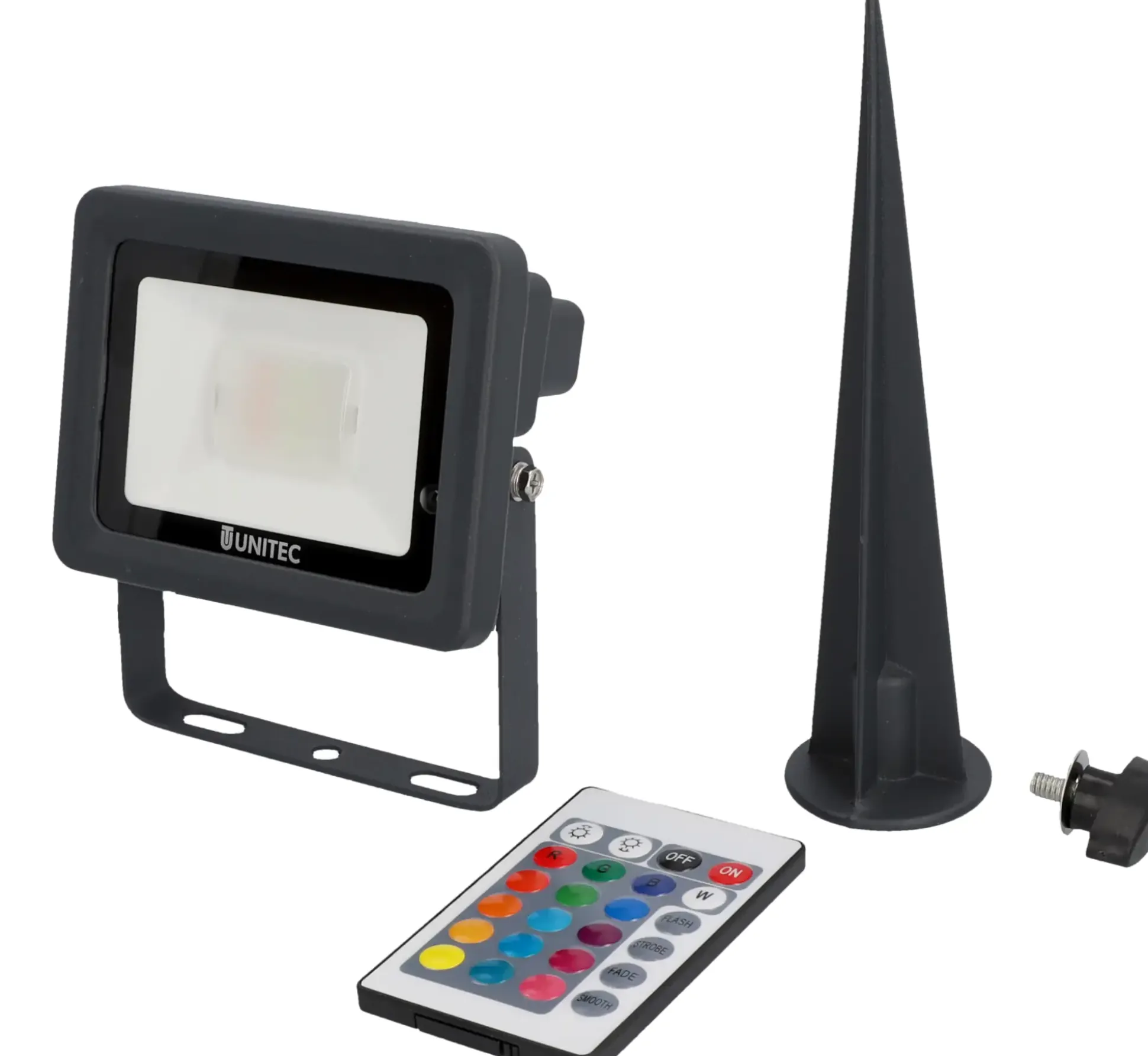 UniTec LED Arbeitstrahler Farbwechsel mit Erdspieß anthrazit 10 W