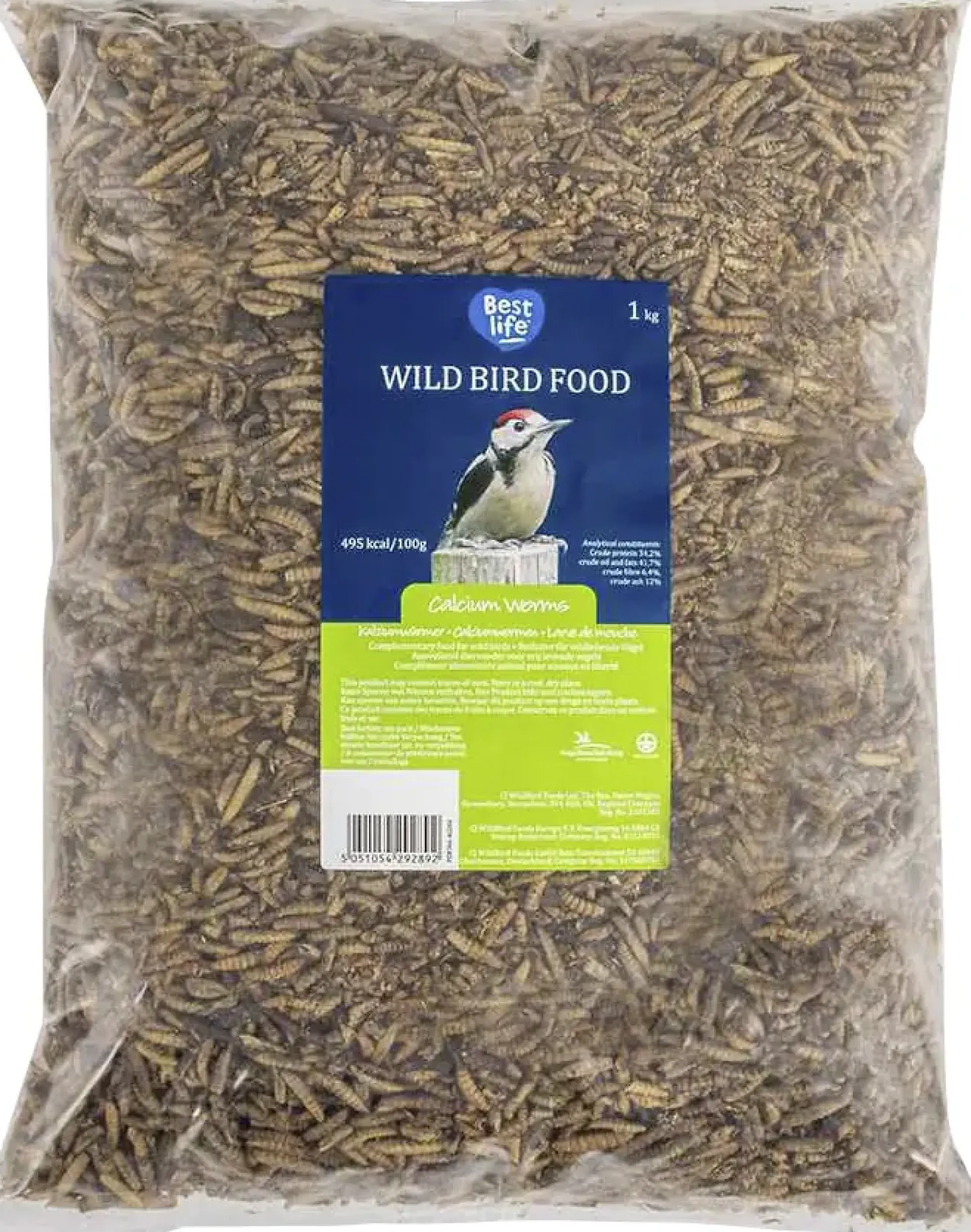 Wildvogelfutter Kalziumwürmer Soldatenfliege 1 kg Beutel
