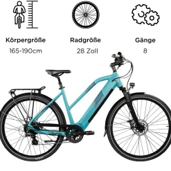 Zündapp E-Bike Z810 Trekking 28 Zoll 8-Gang 550 Wh türkisblau