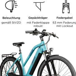 Zündapp E-Bike Z810 Trekking 28 Zoll 8-Gang 550 Wh türkisblau